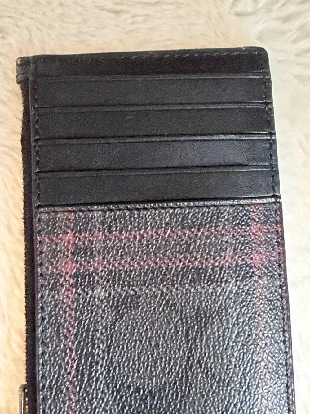 COACH 'Signature Plaid' Men's Coated Canvas Zip Card Case F87884